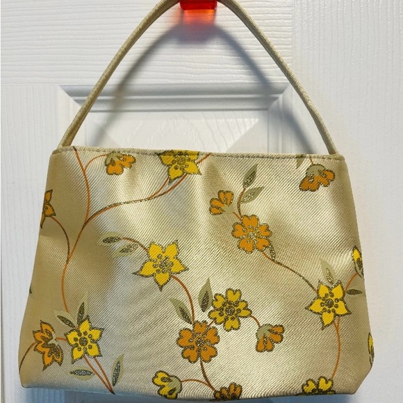 50’s/60’s Vintage-Yellow, Satin, Floral, Evening, Formal, Mini, Handbag - Picture 2 of 7